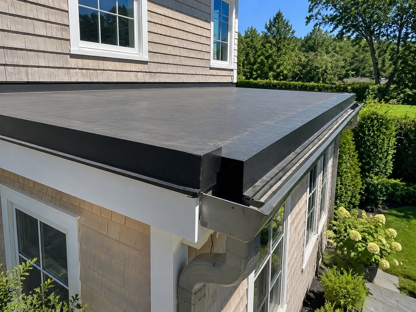 EPDM flat roof edge and gutter detail, Suffolk County